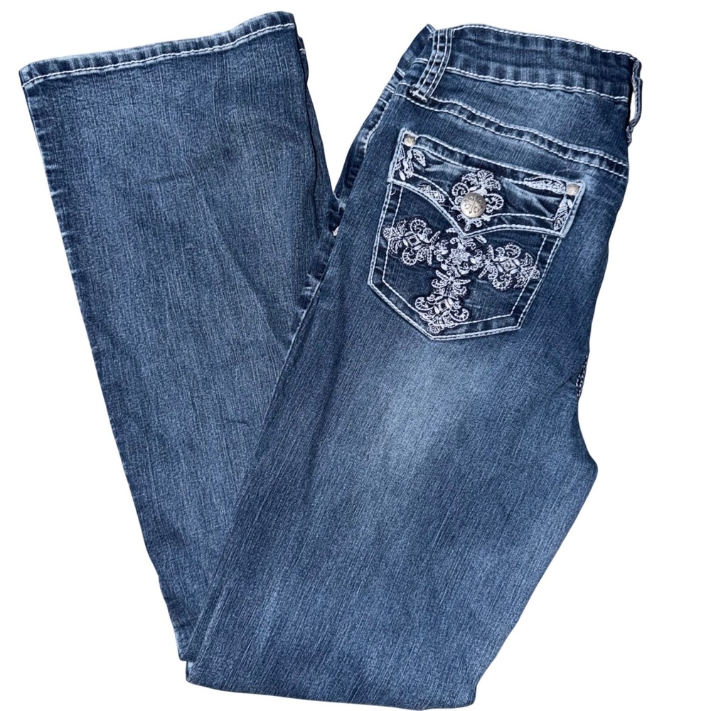 ND Weekend Jeans Womens 10 Blue Dark Wash Embellished‎ Cross Bootcut Stretch